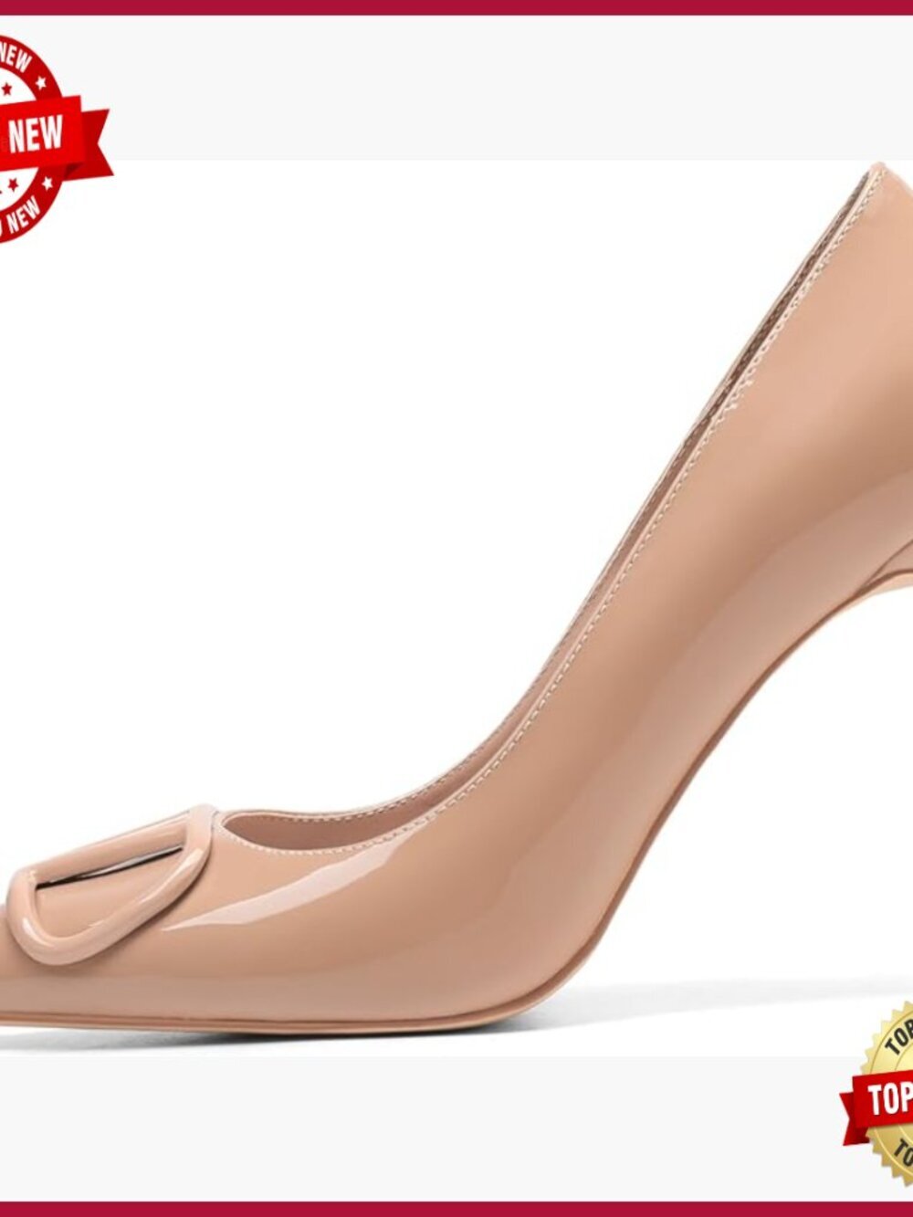Slip On High Heel Pumps Pointed Toe Patent Leather Studded Buckle Formal Shoes